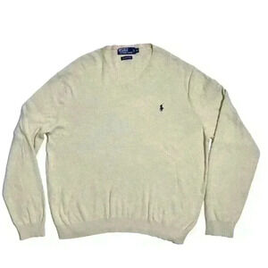 Vintage Polo Ralph Lauren Pima Cotton Sweater Mens XL Beige Pony 90s